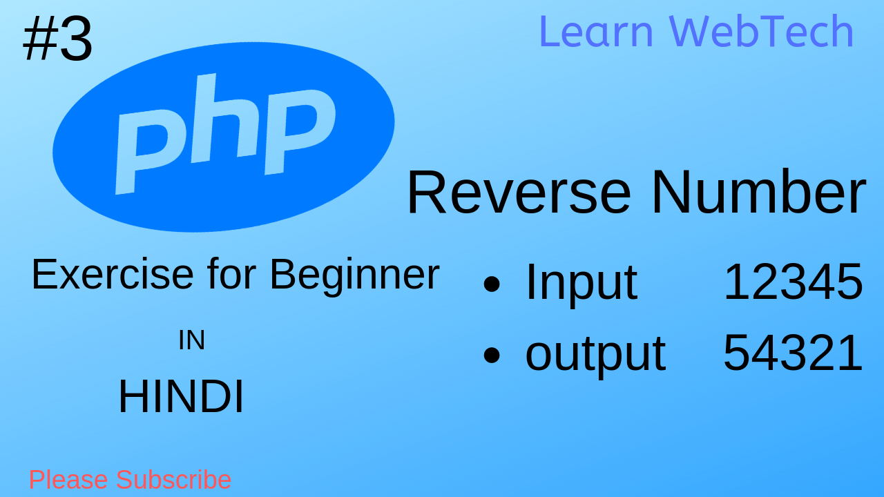 Read more about the article reverse number in php| Reverse number in PHP without using function| sum of digits in php|