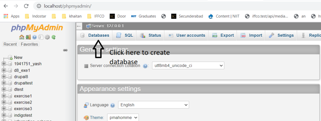 phpmyadmin (Mysql) Dashboard