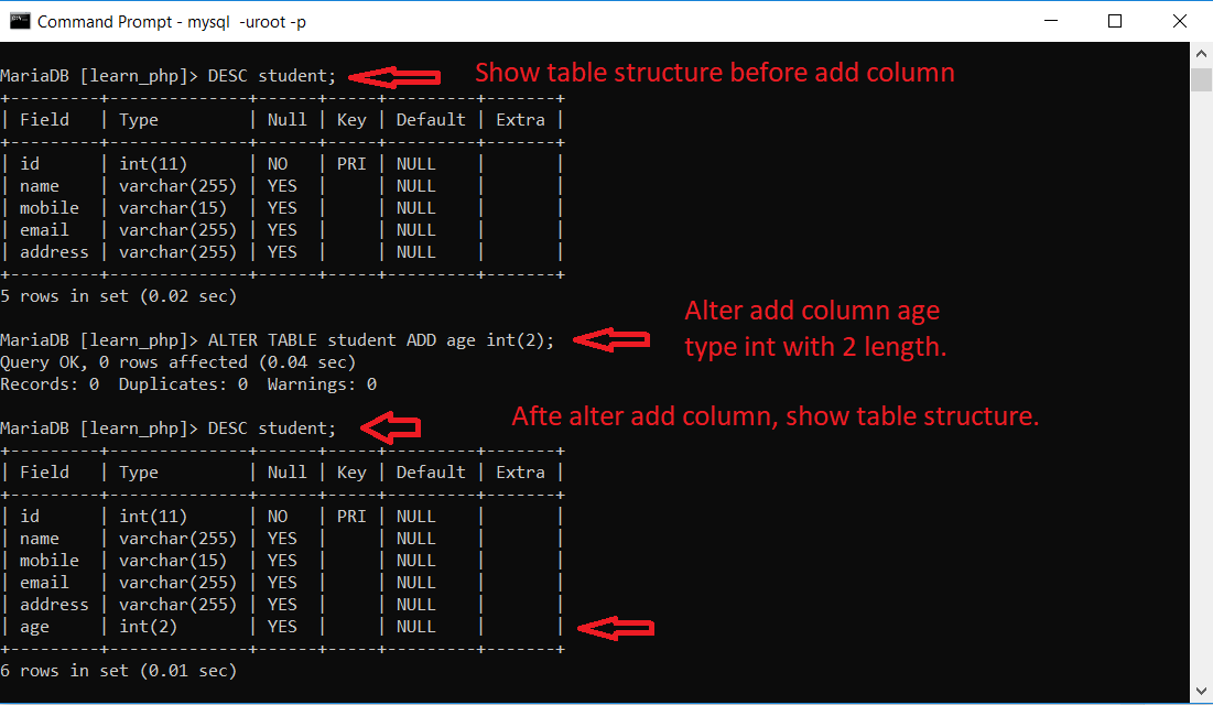 Mysql Alter table| Add column in mysql table | MySQL alter commands